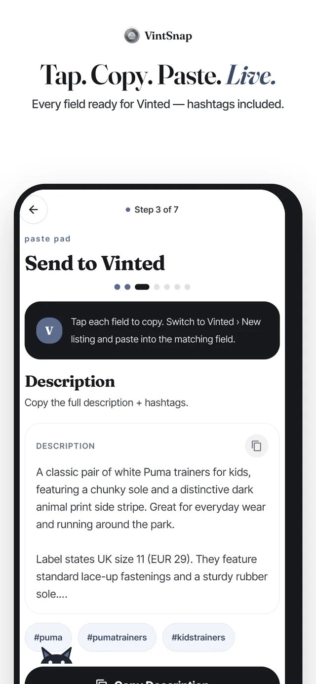 VintSnap: Paste pad: every field, in order